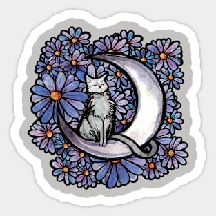 Grey Cat Daisies Sticker